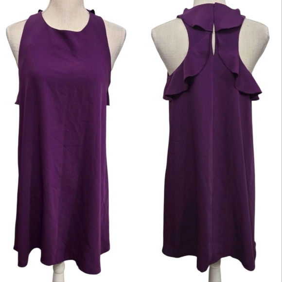 LOFT Shift Dress Sz Small Purple Sleeveless Ruffle Back - Picture 1 of 8